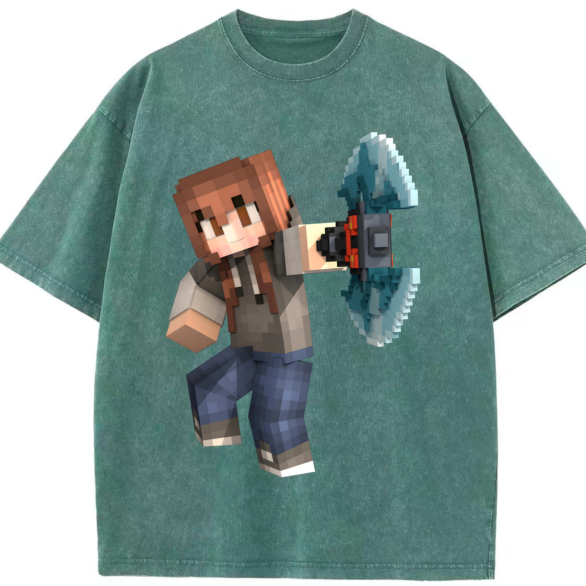 （画像用） マインクラフト ブロックの世界 Minecraft MC Block world 綿100% ヴィンテージ風 半袖Tシャツ（フロントプリント）